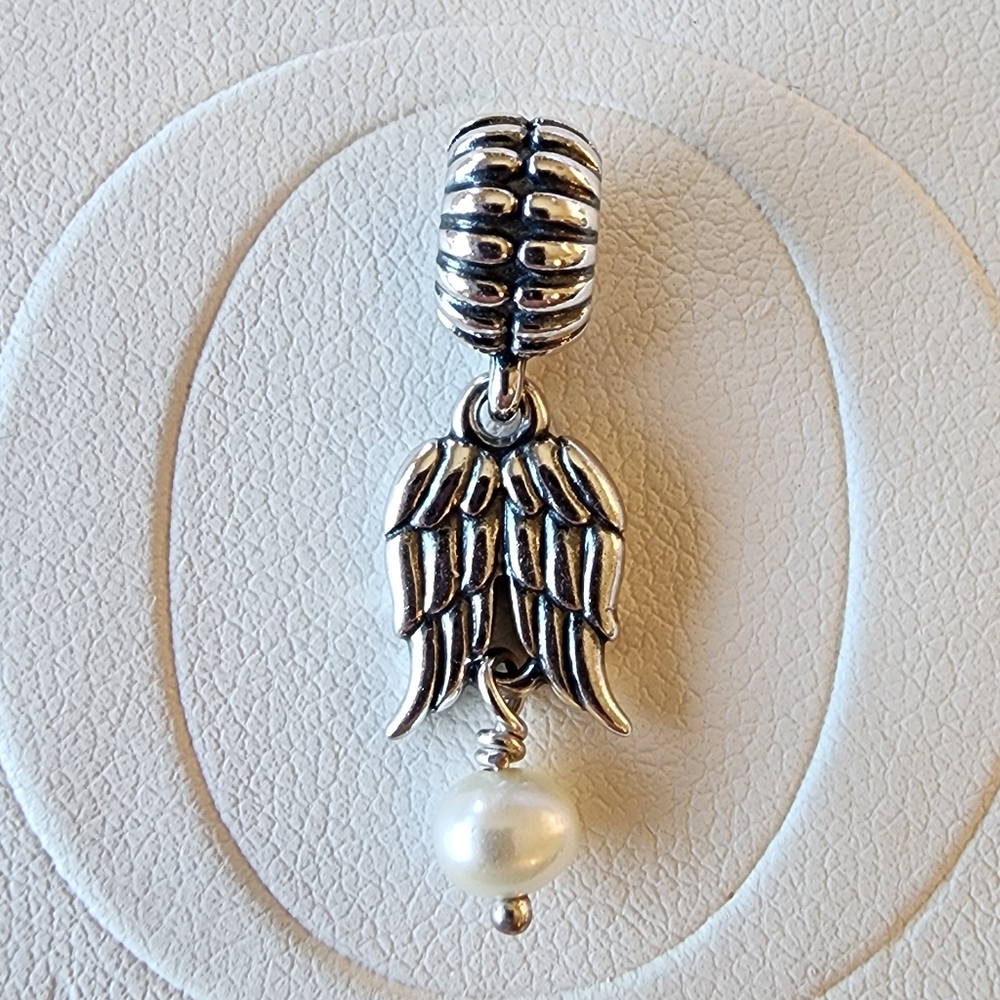 Authentic PANDORA Guardian Angel Dangle with fresh water pearl